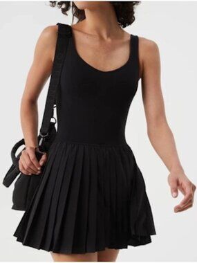 Offline by Aerie Tiebreaker Pleated Athleisure Black Mini Dress L